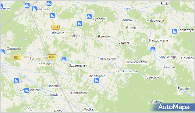 mapa Franciszków gmina Tłuszcz, Franciszków gmina Tłuszcz na mapie Targeo