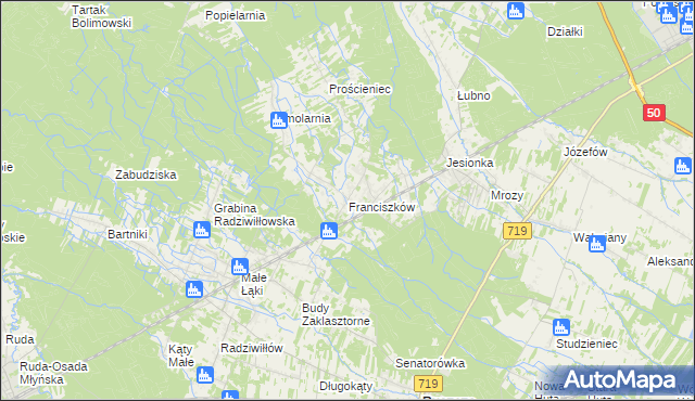 mapa Franciszków gmina Wiskitki, Franciszków gmina Wiskitki na mapie Targeo