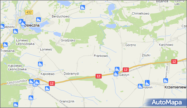 mapa Frankowo gmina Osieczna, Frankowo gmina Osieczna na mapie Targeo