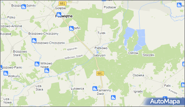 mapa Gabrysin gmina Poświętne, Gabrysin gmina Poświętne na mapie Targeo