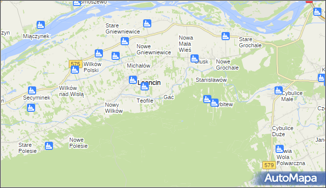 mapa Gać gmina Leoncin, Gać gmina Leoncin na mapie Targeo