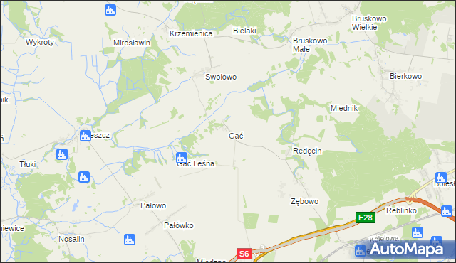 mapa Gać gmina Słupsk, Gać gmina Słupsk na mapie Targeo