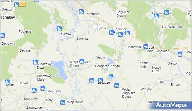 mapa Gacki gmina Pińczów, Gacki gmina Pińczów na mapie Targeo