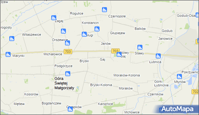 mapa Gaj gmina Góra Świętej Małgorzaty, Gaj gmina Góra Świętej Małgorzaty na mapie Targeo