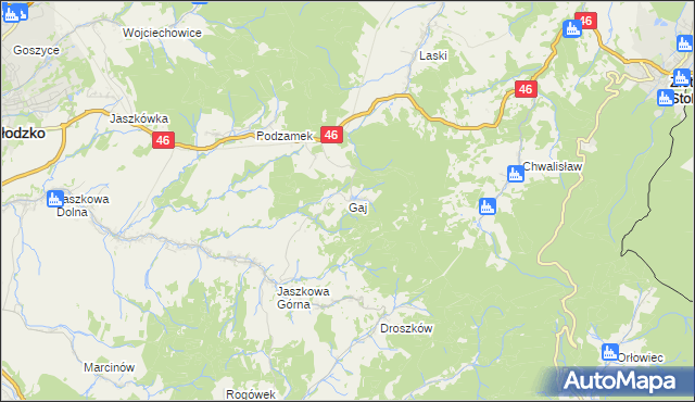 mapa Gaj gmina Kłodzko, Gaj gmina Kłodzko na mapie Targeo