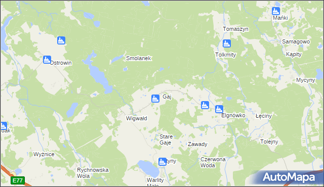 mapa Gaj gmina Olsztynek, Gaj gmina Olsztynek na mapie Targeo