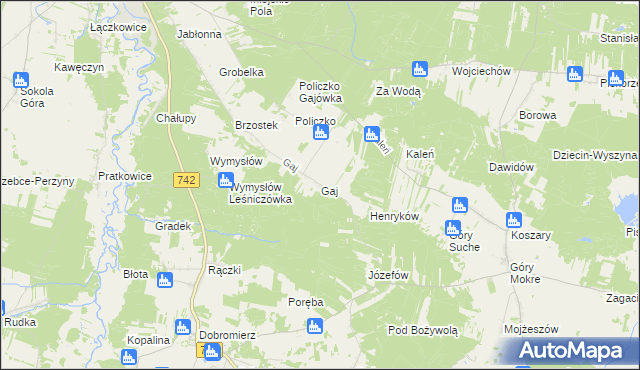 mapa Gaj gmina Przedbórz, Gaj gmina Przedbórz na mapie Targeo