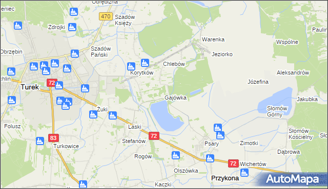 mapa Gajówka gmina Przykona, Gajówka gmina Przykona na mapie Targeo