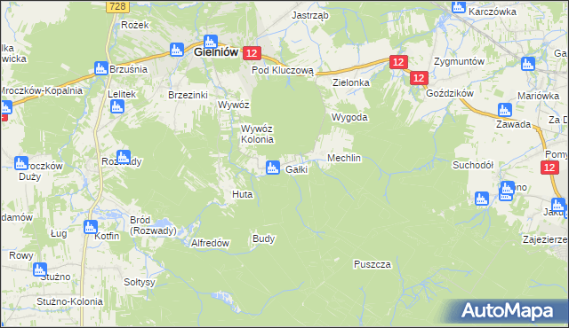 mapa Gałki gmina Gielniów, Gałki gmina Gielniów na mapie Targeo