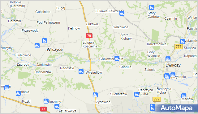 mapa Gałkowice-Ocin, Gałkowice-Ocin na mapie Targeo