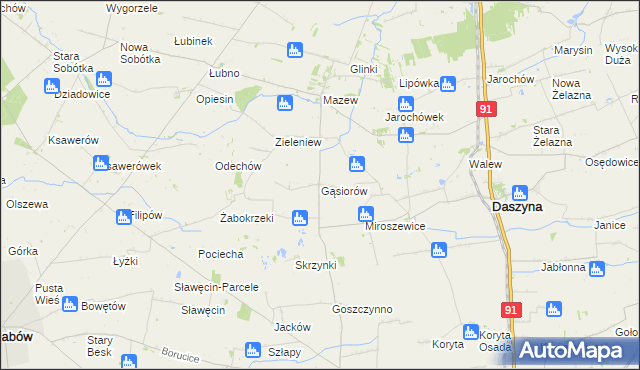 mapa Gąsiorów gmina Daszyna, Gąsiorów gmina Daszyna na mapie Targeo