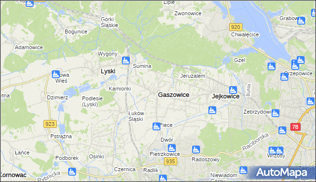 mapa Gaszowice powiat rybnicki, Gaszowice powiat rybnicki na mapie Targeo