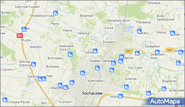 mapa Gawłów gmina Sochaczew, Gawłów gmina Sochaczew na mapie Targeo