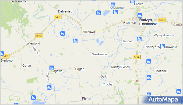 mapa Gawłowice gmina Radzyń Chełmiński, Gawłowice gmina Radzyń Chełmiński na mapie Targeo