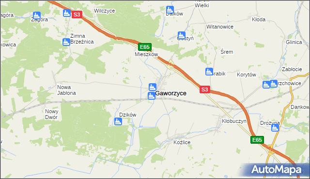 mapa Gaworzyce, Gaworzyce na mapie Targeo