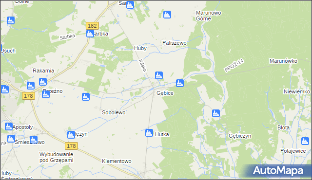 mapa Gębice gmina Czarnków, Gębice gmina Czarnków na mapie Targeo