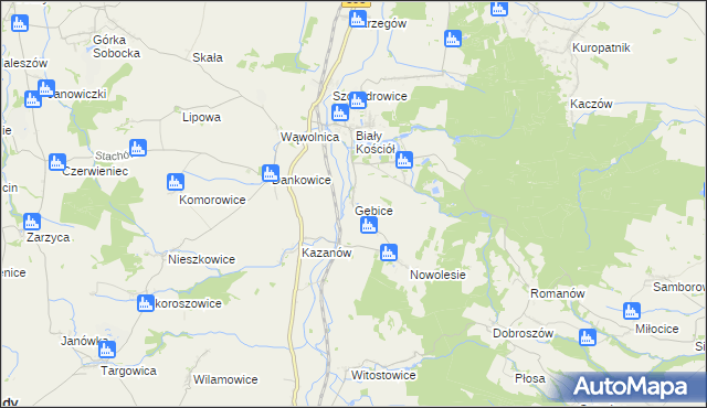 mapa Gębice gmina Strzelin, Gębice gmina Strzelin na mapie Targeo