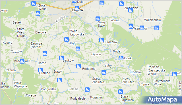 mapa Gęsice gmina Łagów, Gęsice gmina Łagów na mapie Targeo