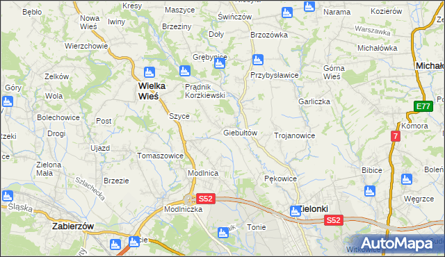 mapa Giebułtów gmina Wielka Wieś, Giebułtów gmina Wielka Wieś na mapie Targeo