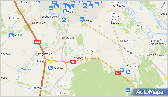 mapa Giełczyn gmina Łomża, Giełczyn gmina Łomża na mapie Targeo