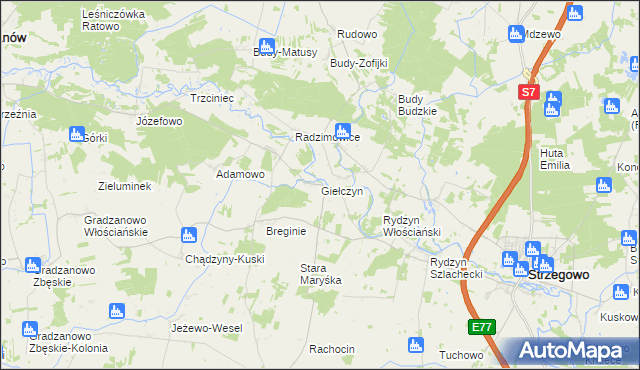 mapa Giełczyn gmina Strzegowo, Giełczyn gmina Strzegowo na mapie Targeo