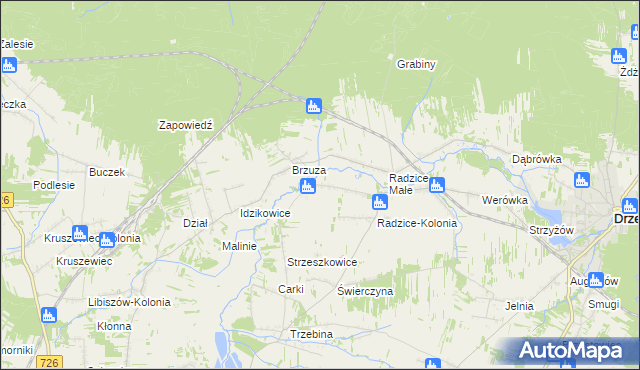 mapa Giełzów gmina Drzewica, Giełzów gmina Drzewica na mapie Targeo