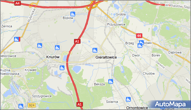 mapa Gierałtowice powiat gliwicki, Gierałtowice powiat gliwicki na mapie Targeo