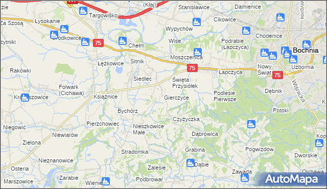mapa Gierczyce gmina Bochnia, Gierczyce gmina Bochnia na mapie Targeo
