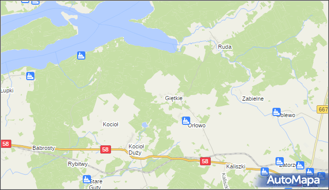 mapa Giętkie, Giętkie na mapie Targeo