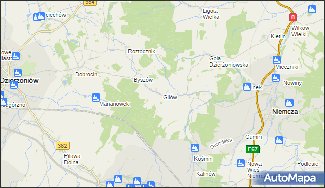 mapa Gilów gmina Niemcza, Gilów gmina Niemcza na mapie Targeo