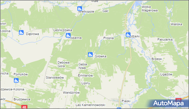 mapa Gilówka gmina Nowe Miasto nad Pilicą, Gilówka gmina Nowe Miasto nad Pilicą na mapie Targeo