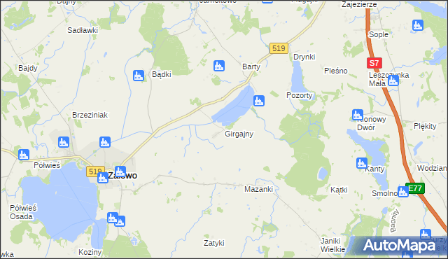 mapa Girgajny, Girgajny na mapie Targeo