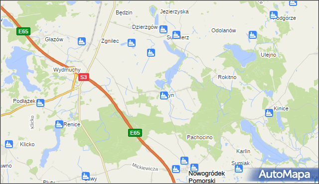 mapa Giżyn gmina Nowogródek Pomorski, Giżyn gmina Nowogródek Pomorski na mapie Targeo