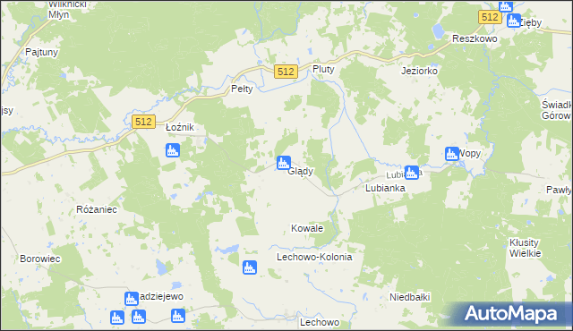 mapa Glądy gmina Pieniężno, Glądy gmina Pieniężno na mapie Targeo