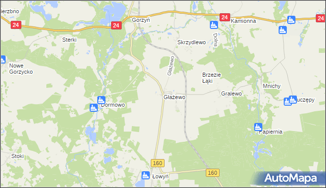 mapa Głażewo gmina Międzychód, Głażewo gmina Międzychód na mapie Targeo