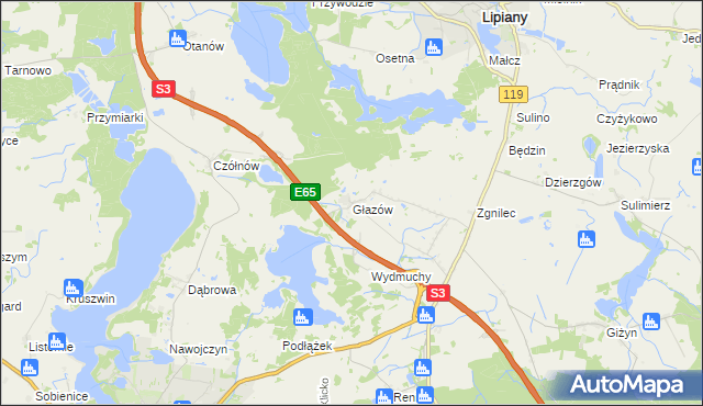 mapa Głazów gmina Myślibórz, Głazów gmina Myślibórz na mapie Targeo