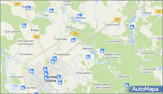 mapa Głębocko gmina Murowana Goślina, Głębocko gmina Murowana Goślina na mapie Targeo