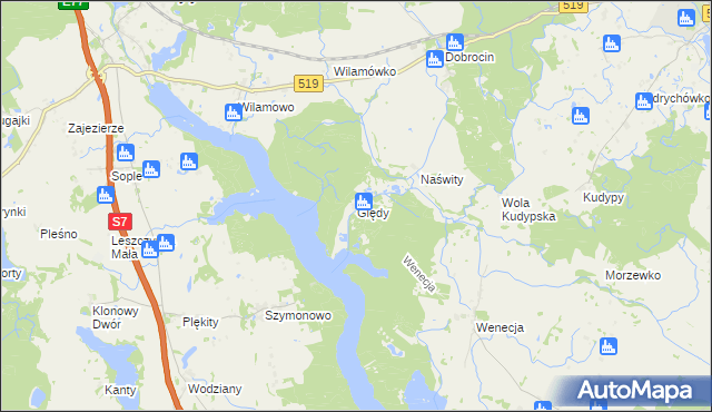 mapa Ględy gmina Małdyty, Ględy gmina Małdyty na mapie Targeo