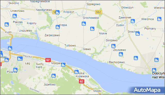 mapa Glewo gmina Dobrzyń nad Wisłą, Glewo gmina Dobrzyń nad Wisłą na mapie Targeo