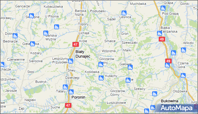 mapa Gliczarów Dolny, Gliczarów Dolny na mapie Targeo