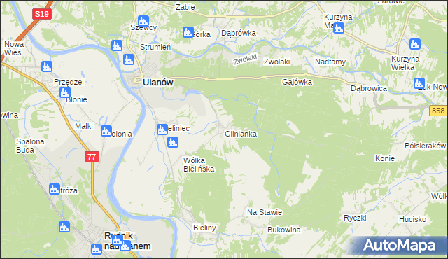 mapa Glinianka gmina Ulanów, Glinianka gmina Ulanów na mapie Targeo