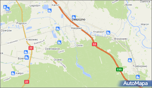 mapa Glinik gmina Deszczno, Glinik gmina Deszczno na mapie Targeo