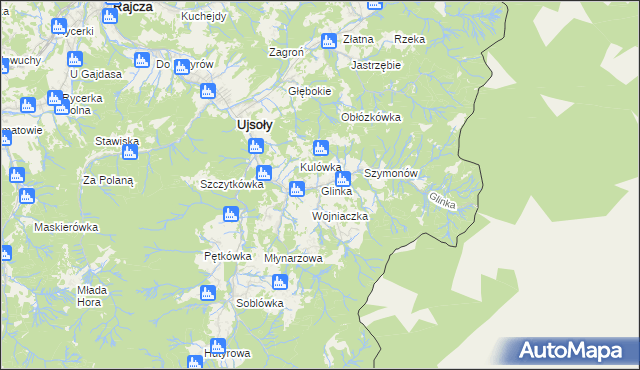 mapa Glinka gmina Ujsoły, Glinka gmina Ujsoły na mapie Targeo