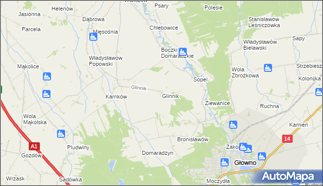 mapa Glinnik gmina Głowno, Glinnik gmina Głowno na mapie Targeo