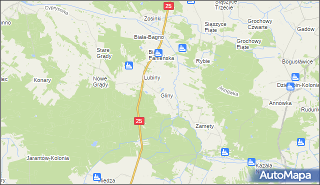 mapa Gliny gmina Rychwał, Gliny gmina Rychwał na mapie Targeo