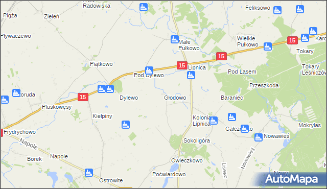 mapa Głodowo gmina Dębowa Łąka, Głodowo gmina Dębowa Łąka na mapie Targeo