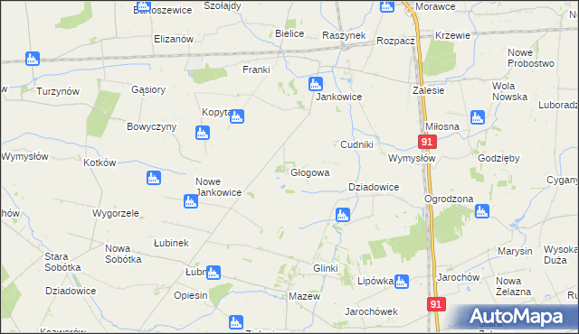 mapa Głogowa gmina Krośniewice, Głogowa gmina Krośniewice na mapie Targeo