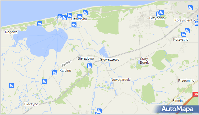 mapa Głowaczewo gmina Kołobrzeg, Głowaczewo gmina Kołobrzeg na mapie Targeo