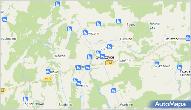 mapa Główczyce powiat słupski, Główczyce powiat słupski na mapie Targeo