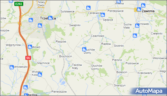 mapa Głuchów Dolny, Głuchów Dolny na mapie Targeo